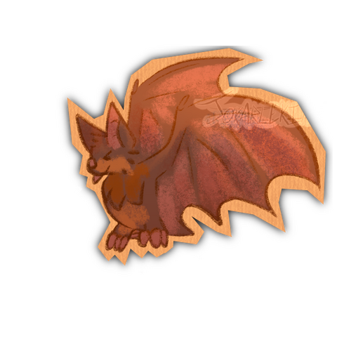 A little drawing of a brown bat, with a paper background sharply cut around it!